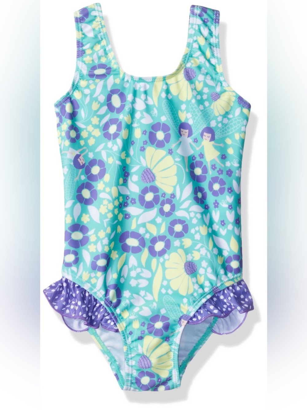 Flap Happy Girls 2T One Piece Swimsuit Aqua Purple Floral Fairy Ruffle NWT